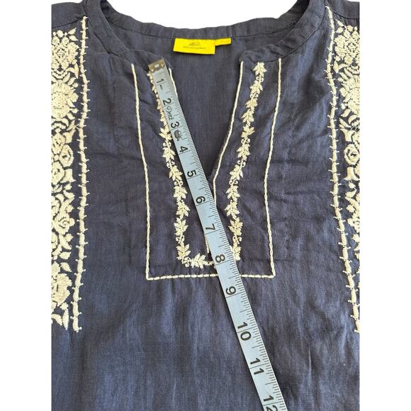 Roller Rabbit Blue White Stitched Lagenlook Boho Relaxed Tunic Dress Size Large - Picture 11 of 13